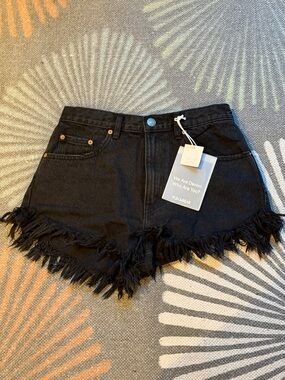 Pull&Bear Black Frayed Hem Cutoffs Denim Shorts NWT